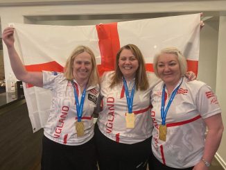 Photo of Angie Brown, Natalie Hart & Gaye McCully Doubles Gold